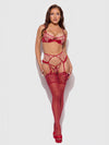 Angelina Lips Embroidery Open Cup Bra, Garter & Bow G-String Set from Love It Curvy