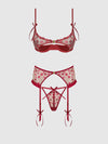 Angelina Lips Embroidery Open Cup Bra, Garter & Bow G-String Set from Love It Curvy