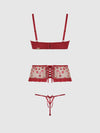 Angelina Lips Embroidery Open Cup Bra, Garter & Bow G-String Set from Love It Curvy