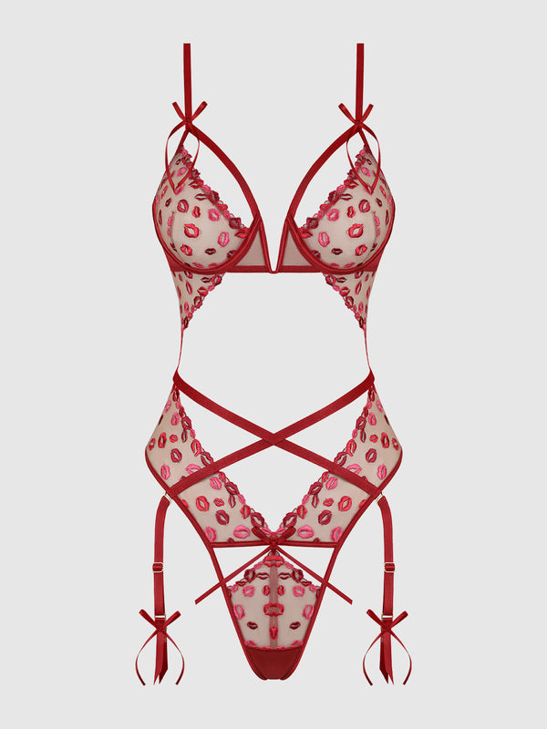 Angelina Lips Embroidery Cutout Teddy from Love It Curvy