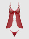 Angelina Lips Embroidery Babydoll & Bow G-String Set from Love It Curvy