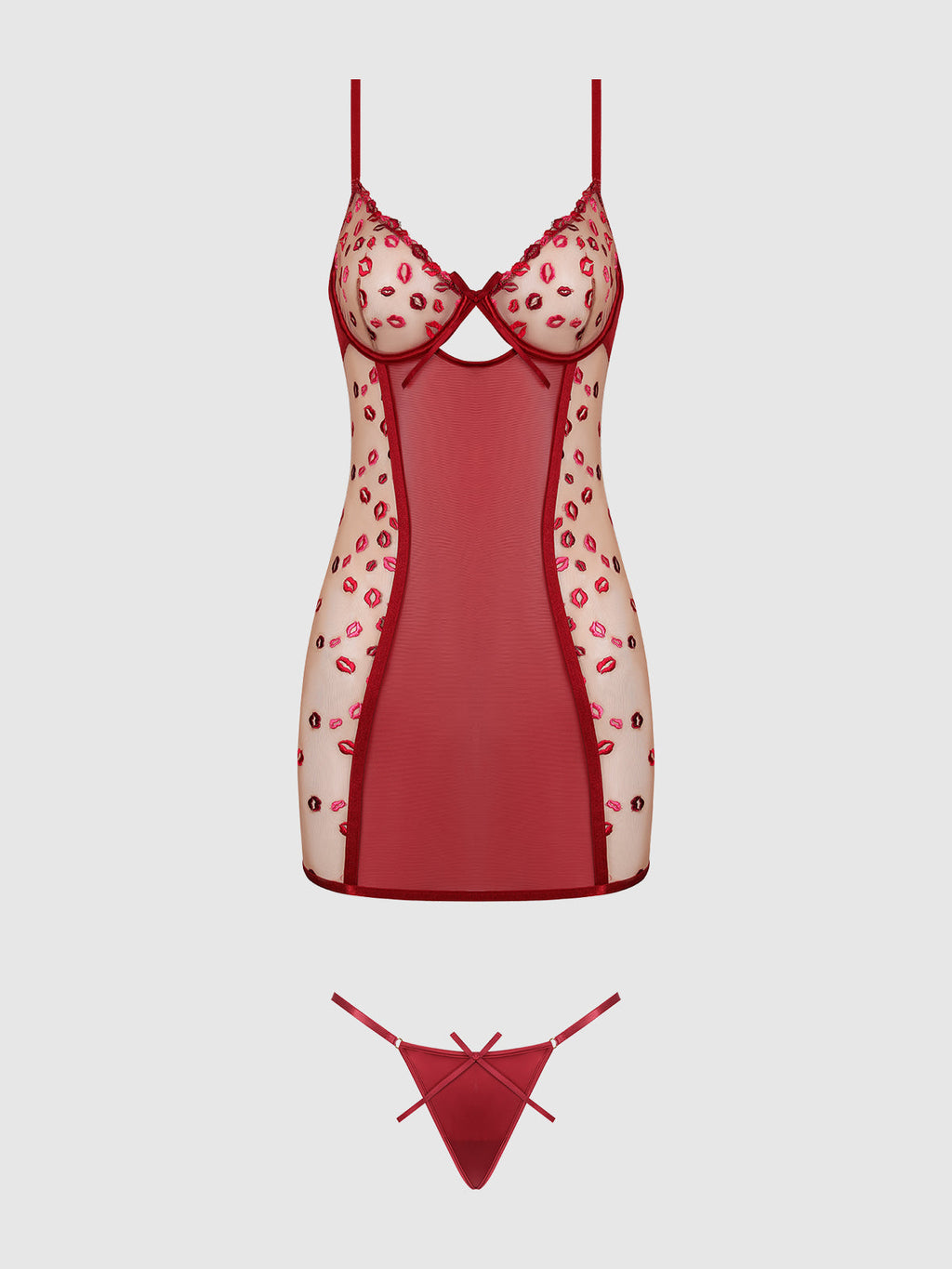 Angelina Lips Embroidery Bow Back Chemise Set from Love It Curvy