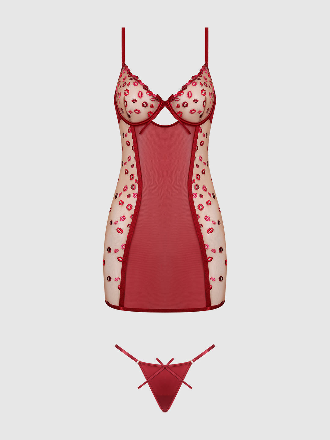Angelina Lips Embroidery Bow Back Chemise Set from Love It Curvy