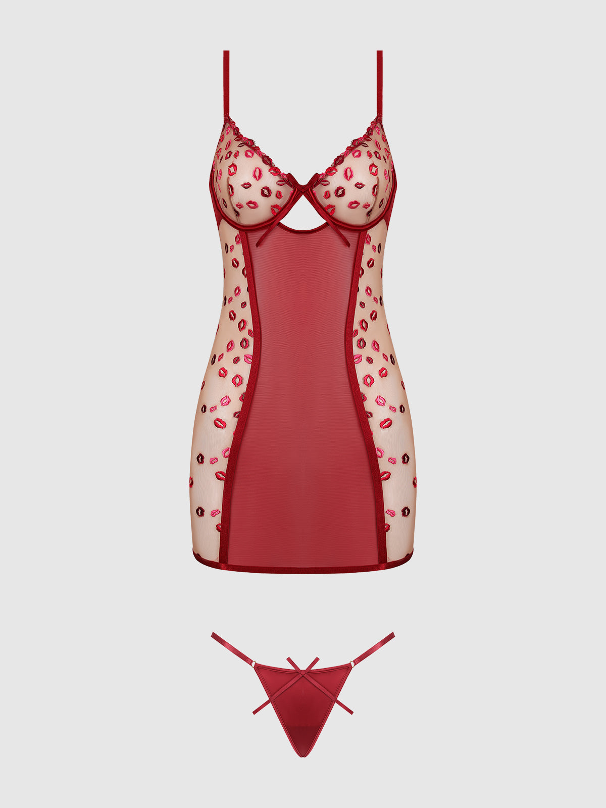 Angelina Lips Embroidery Bow Back Chemise Set from Love It Curvy