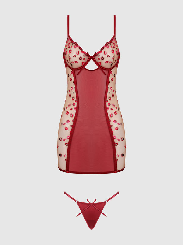 Angelina Lips Embroidery Bow Back Chemise Set from Love It Curvy