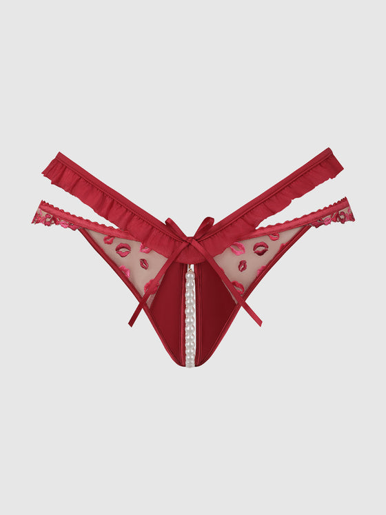 Love It Curvy Angelina Lips Embroidery Pearl & Crotchless Bikini