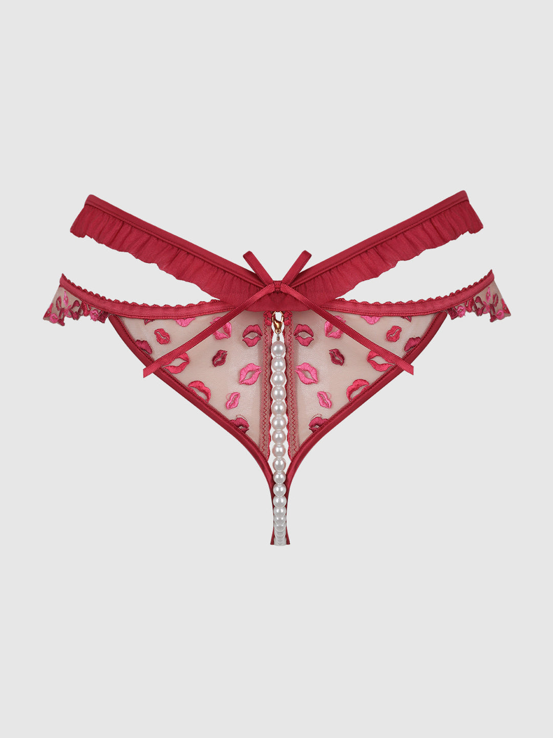 Angelina Lips Embroidery Pearl &amp; Crotchless Bikini from Love It Curvy