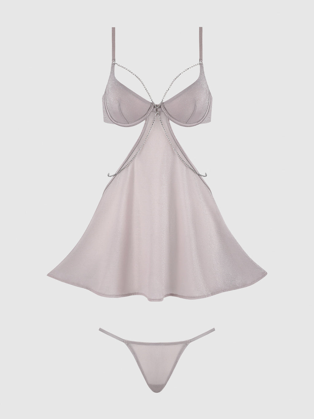 Presley Shine Mesh & Rhinestone Babydoll & G-String Set from Love It Curvy