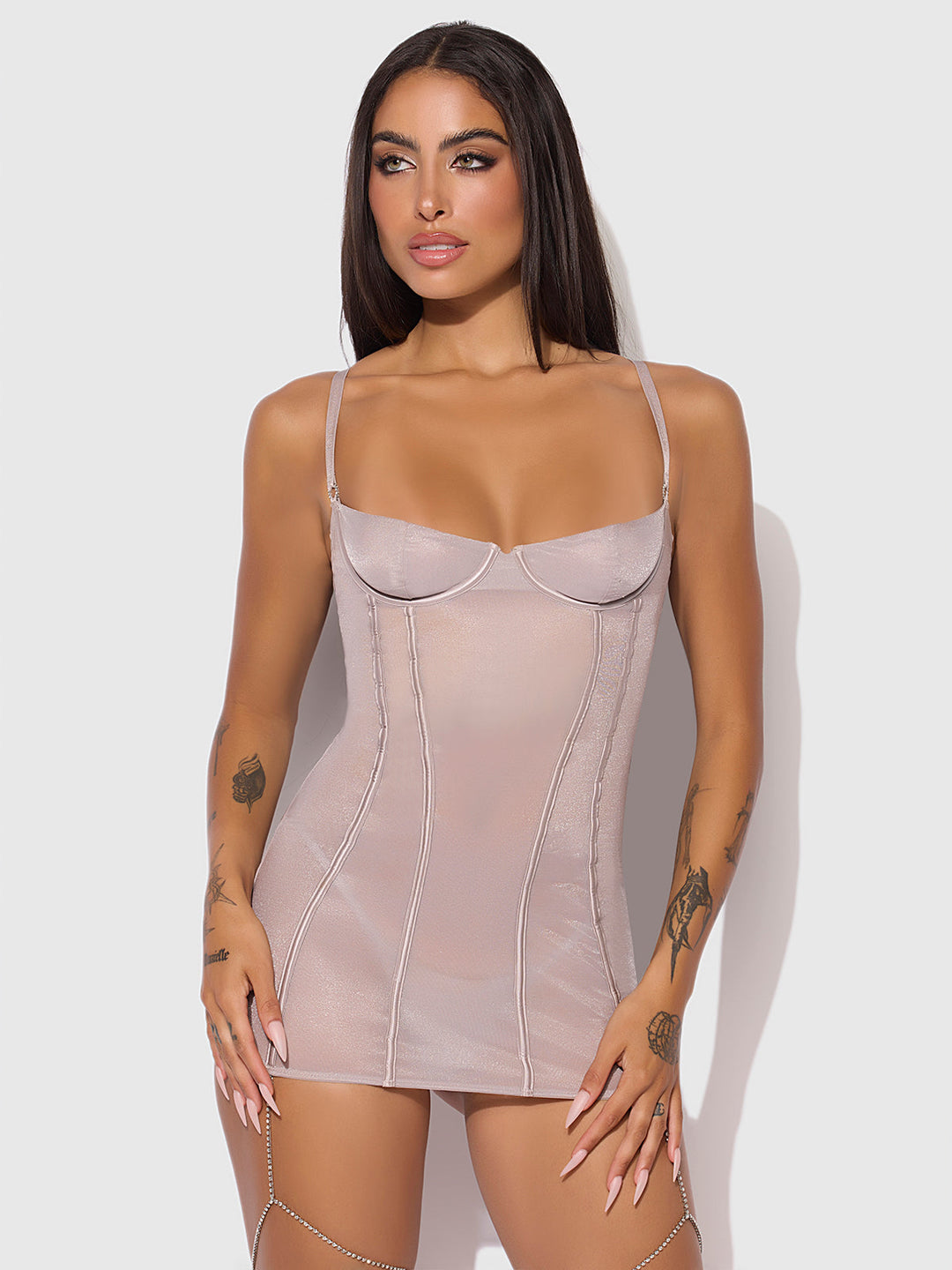 Presley Shine Mesh &amp; Rhinestone Chemise &amp; G-String Set from Love It Curvy