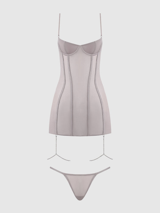 Presley Shine Mesh & Rhinestone Chemise & G-String Set from Love It Curvy