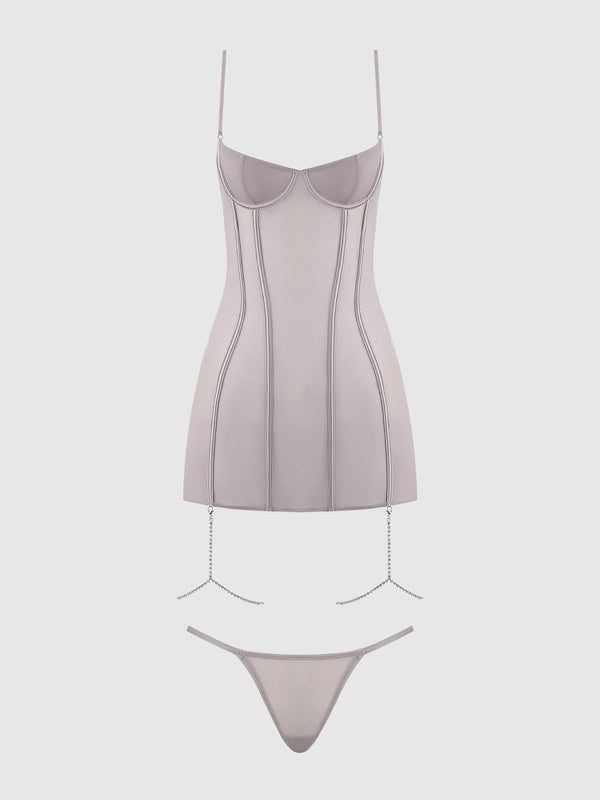 Presley Shine Mesh & Rhinestone Chemise & G-String Set from Love It Curvy