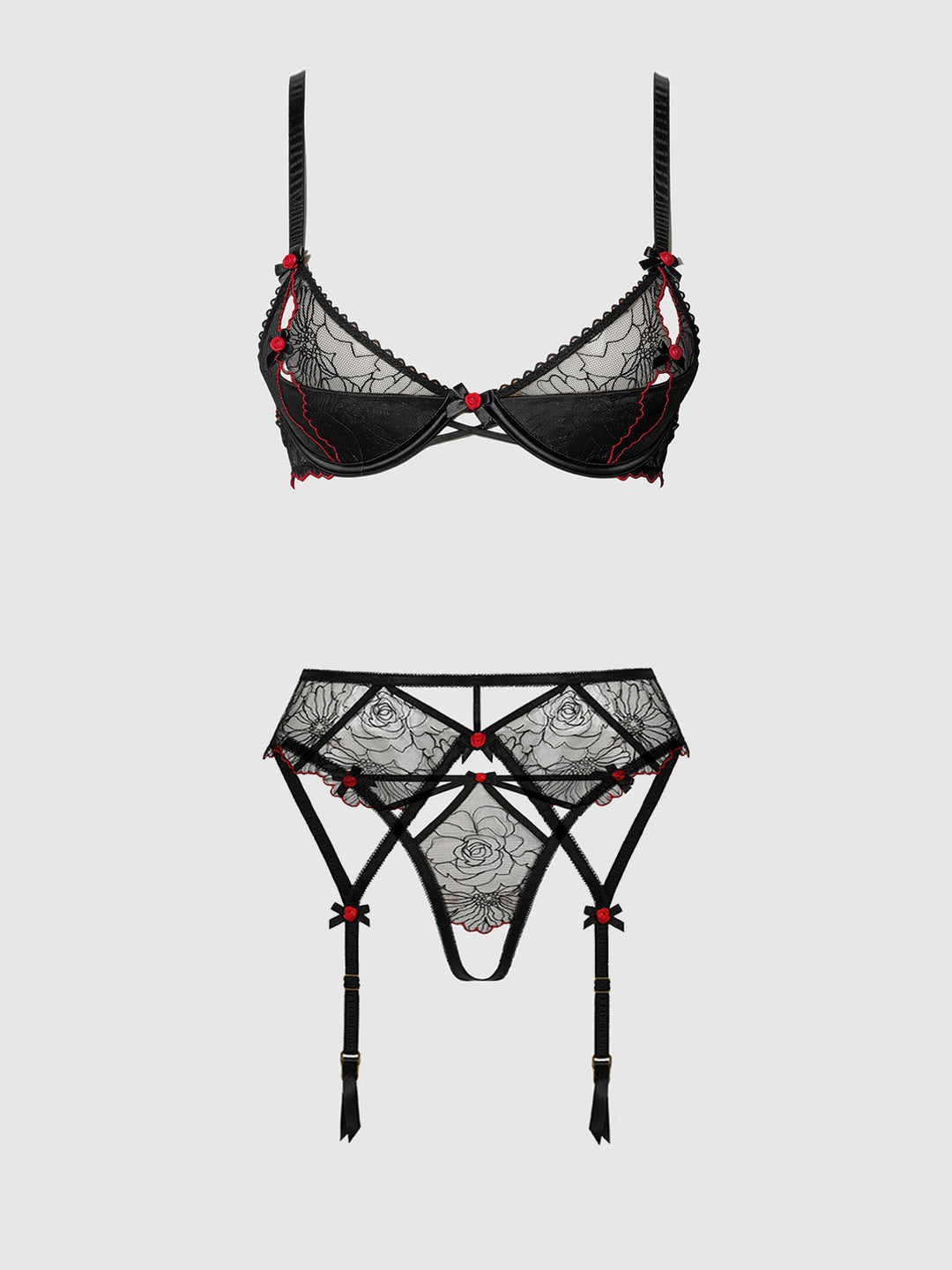 Ilena Embroidered Tulle Bra, Garter &amp; Crotchless Bikini | Love It Curvy