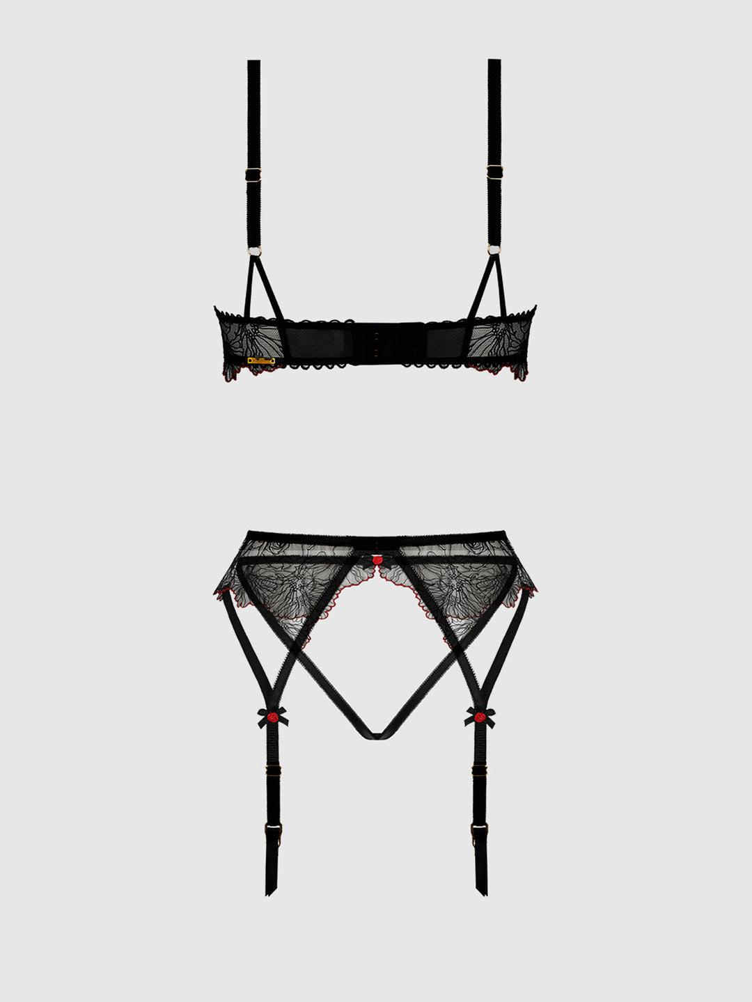 Ilena Embroidered Tulle Bra, Garter &amp; Crotchless Bikini | Love It Curvy