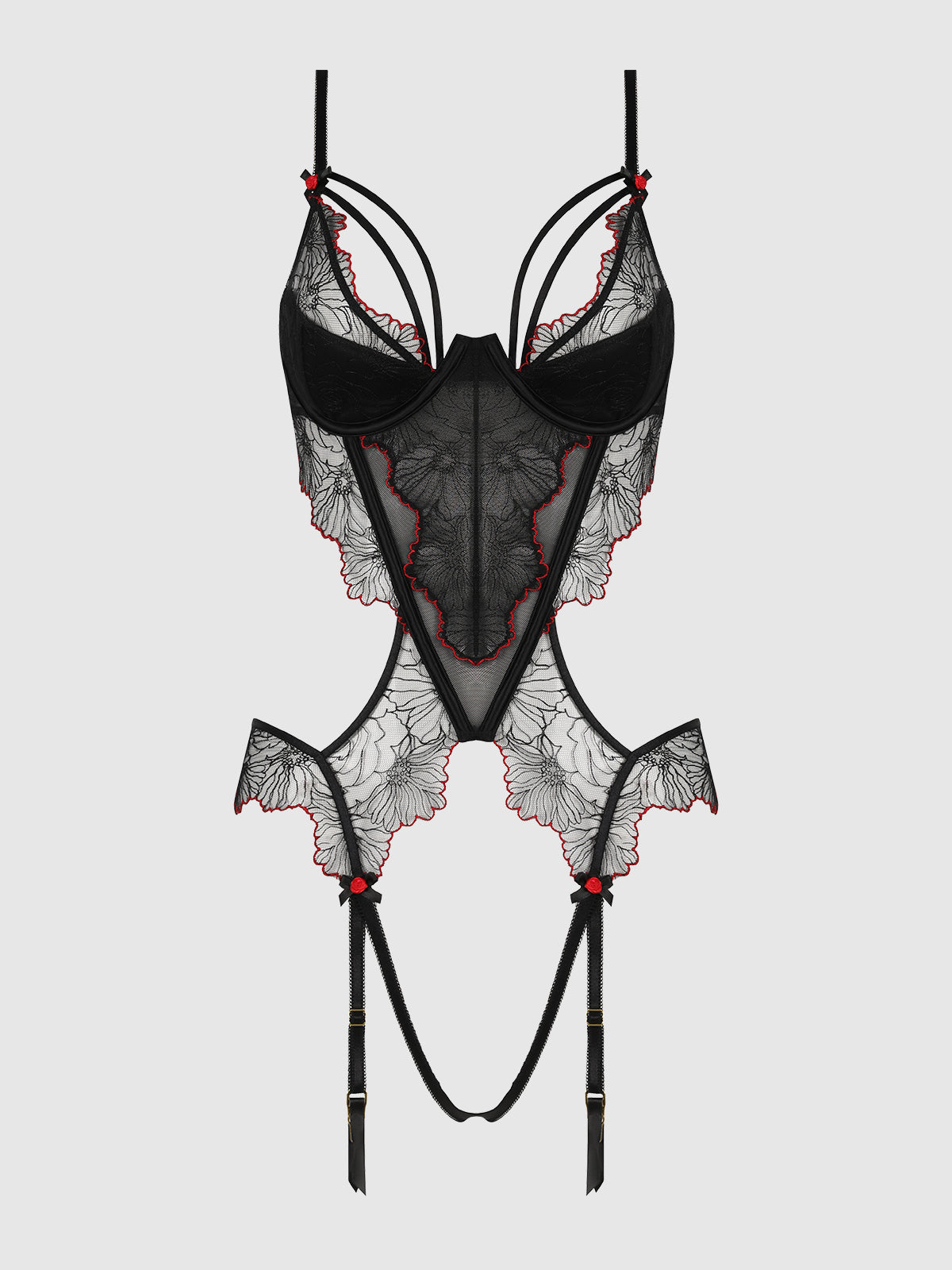 Ilena Embroidered Tulle Crotchless & Open Back Teddy | Love It Curvy Secondary image