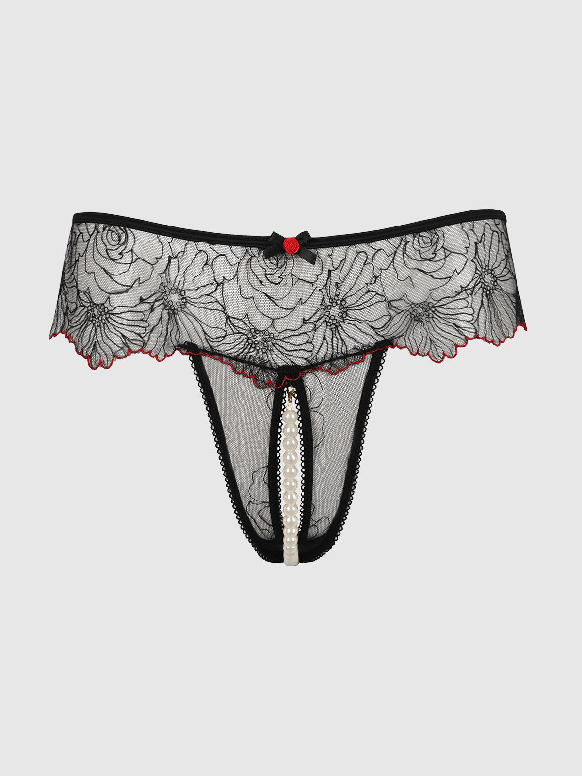 Ilena Embroidered Tulle & Pearl Crotchless Thong | Love It Curvy Main image