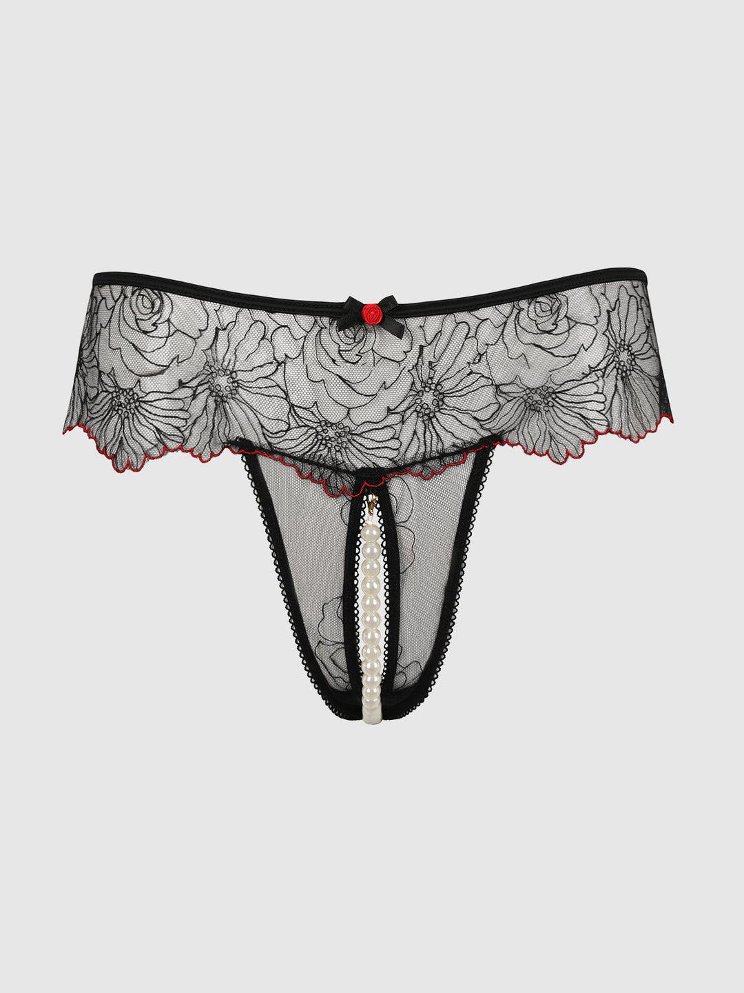 Ilena Embroidered Tulle &amp; Pearl Crotchless Thong | Love It Curvy