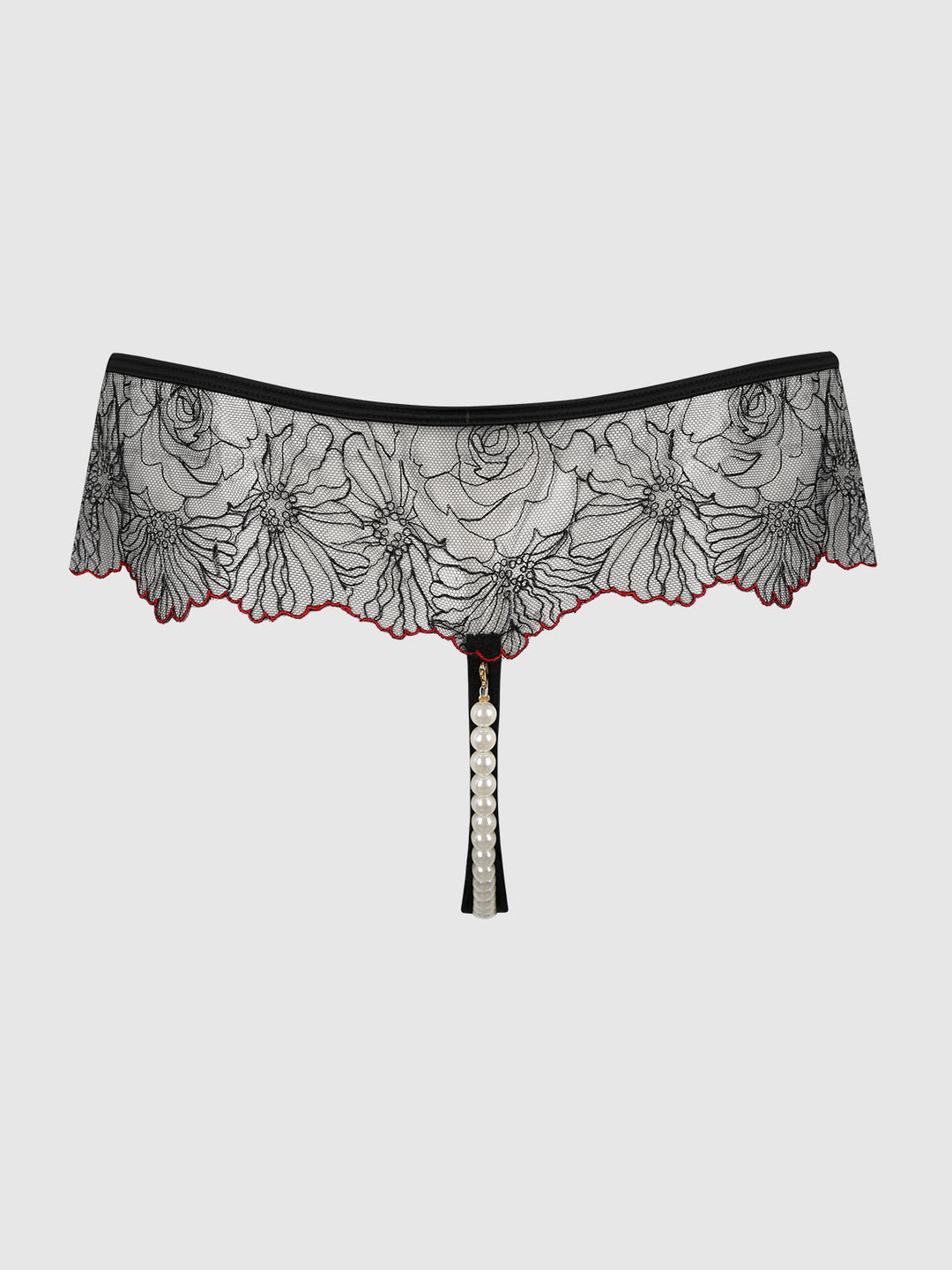 Ilena Embroidered Tulle &amp; Pearl Crotchless Thong | Love It Curvy