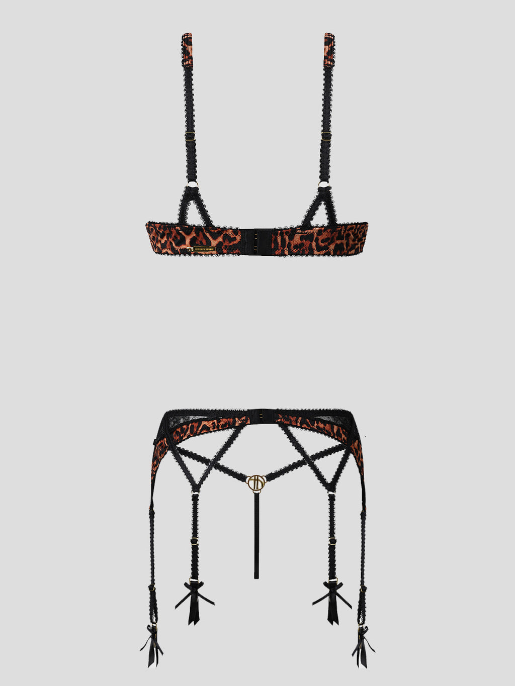 Devon Leopard & Lace 3-Piece Bra, Waist Garter & G-String Set by House of Desire