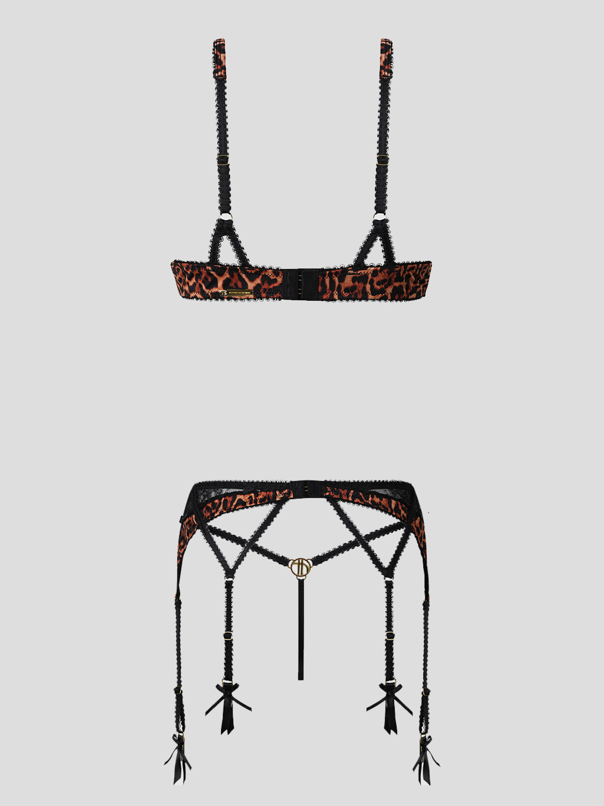 Devon Leopard & Lace 3-Piece Bra, Waist Garter & G-String Set by House of Desire