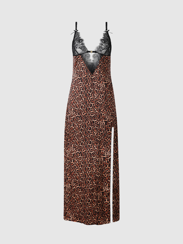 Devon Leopard & Lace Gown with Side Slip by House of Desire