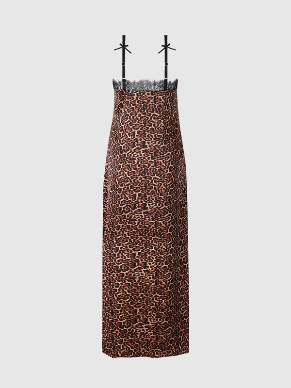 Devon Leopard & Lace Gown with Side Slip by House of Desire
