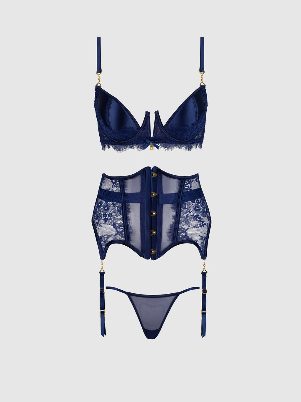 Liliana Lace & Mesh Bra, Garter & G-String Set by House of Desire