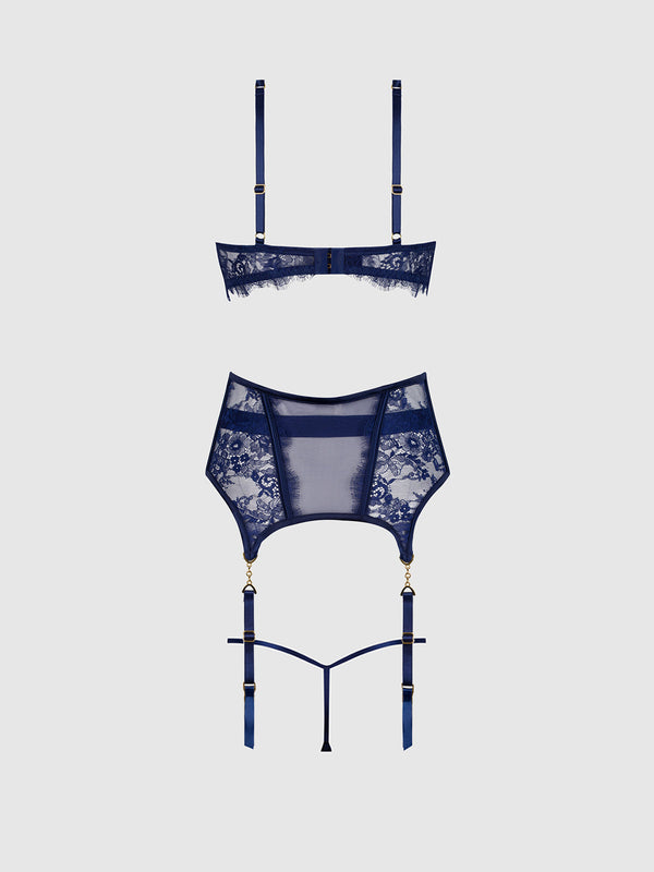 Liliana Lace & Mesh Bra, Garter & G-String Set by House of Desire