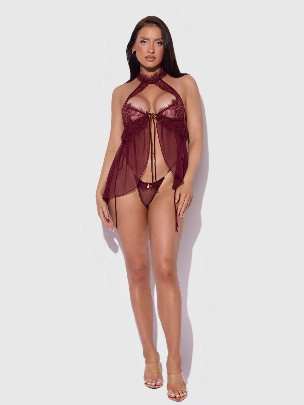 Liliana Lace & Mesh Halter Babydoll Set by House of Desire