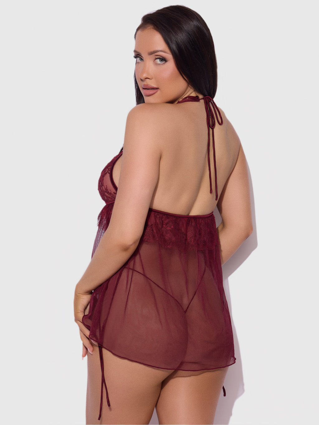 Liliana Lace & Mesh Halter Babydoll Set by House of Desire