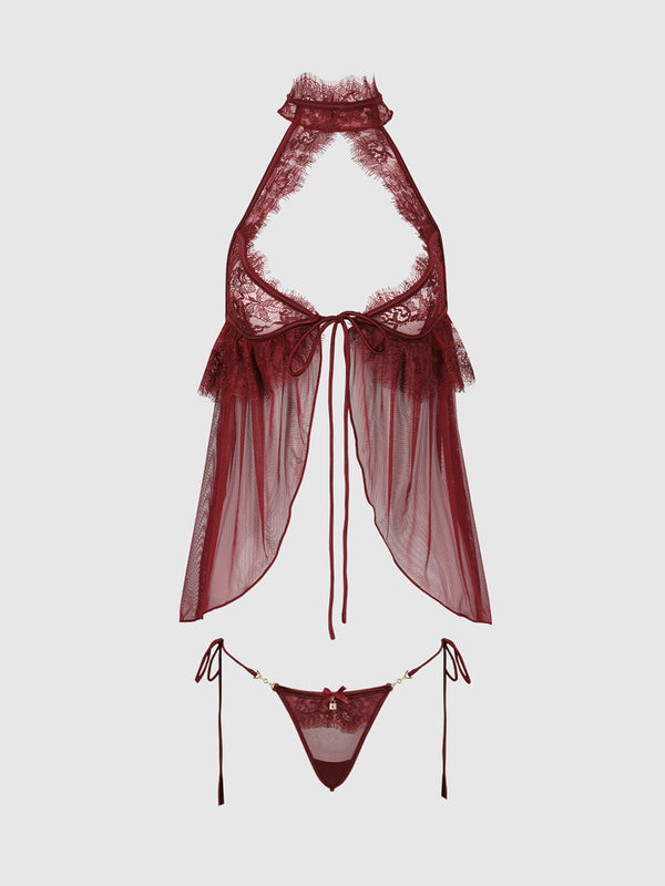 Liliana Lace & Mesh Halter Babydoll Set by House of Desire