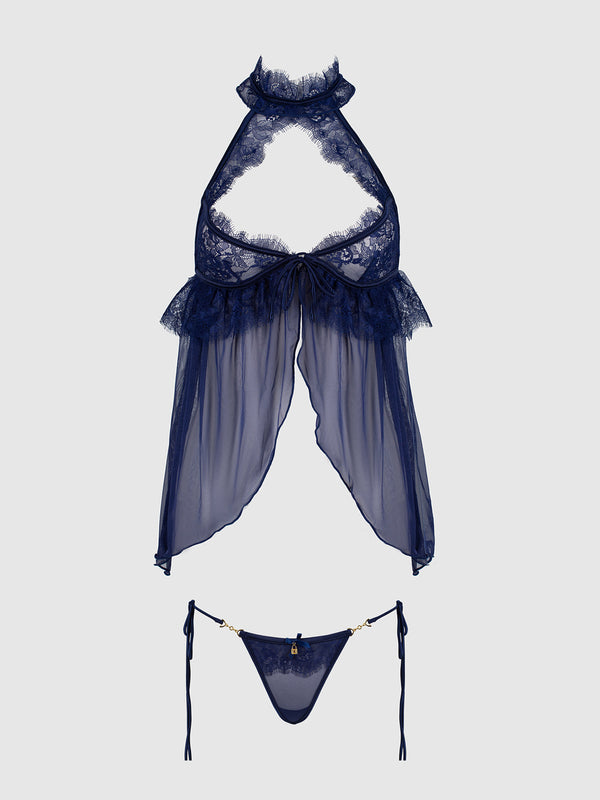 Liliana Lace & Mesh Halter Babydoll Set by House of Desire