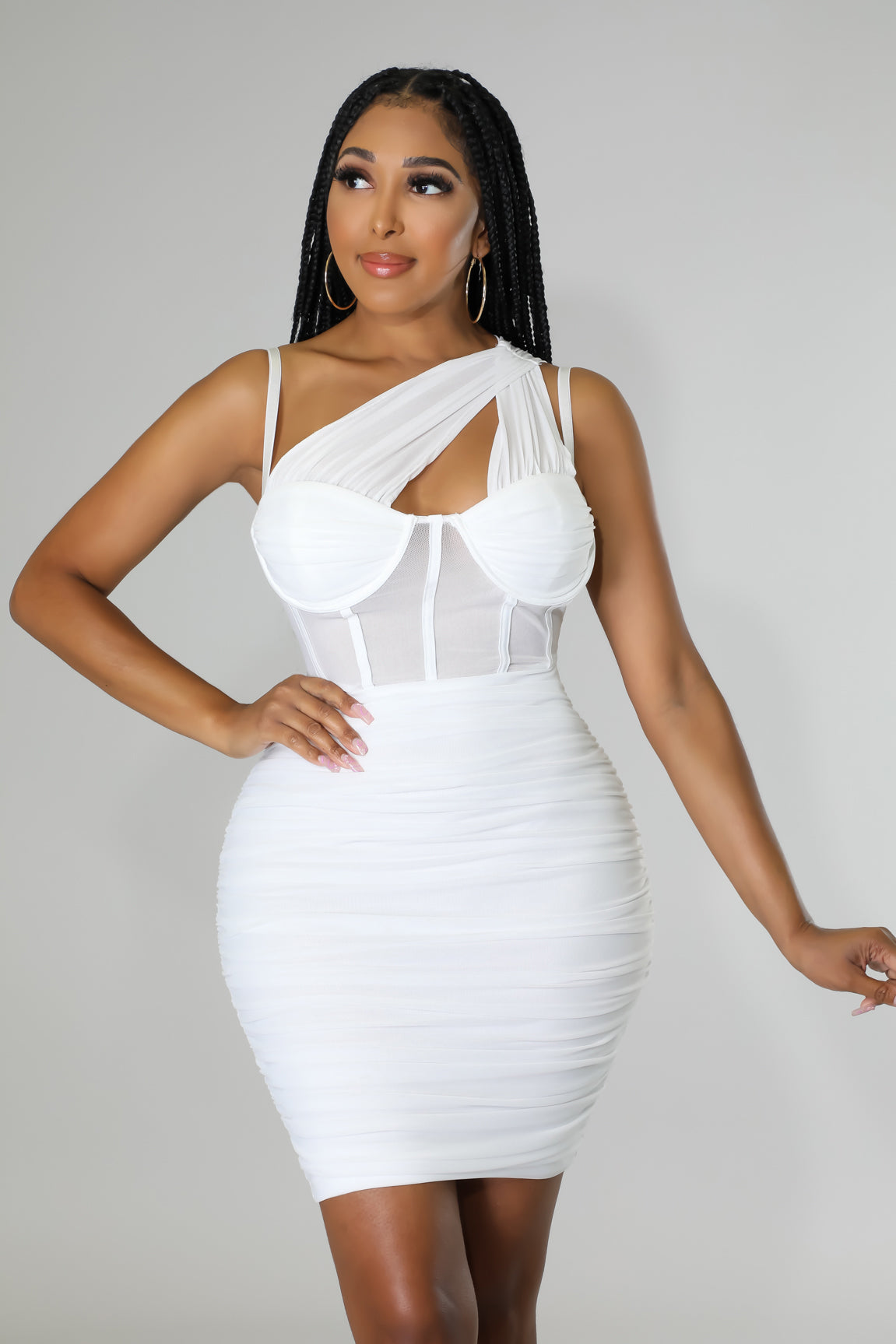 Flirtatious Honey One Shoulder Stretch Dress Main image