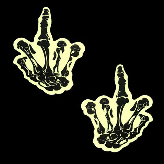 Fuck You Glow in the Dark Skeleton Hand Nipple Cover Pasties - Love it Curvy
