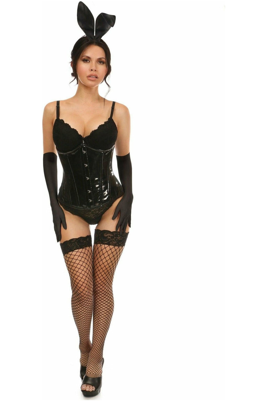 Lavish 4 PC Black Vinyl Bunny Corset Costume - Love it Curvy
