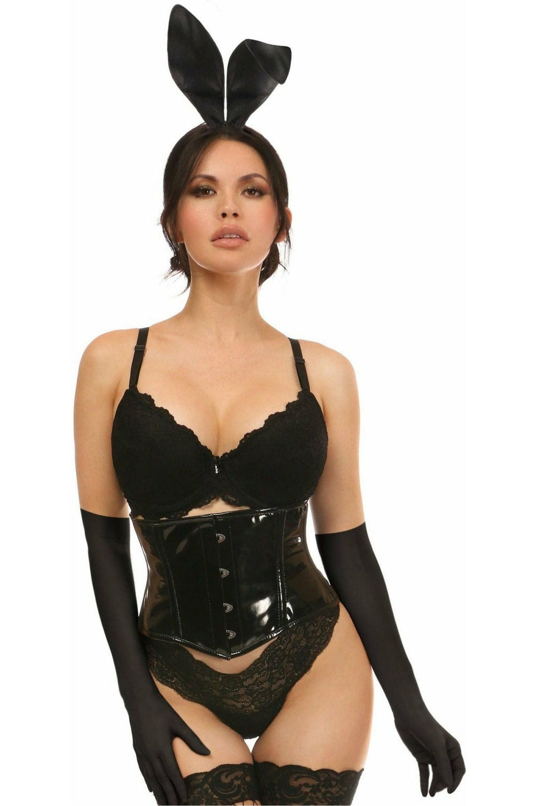 Lavish 4 PC Black PVC Bunny Corset Costume - Love it Curvy