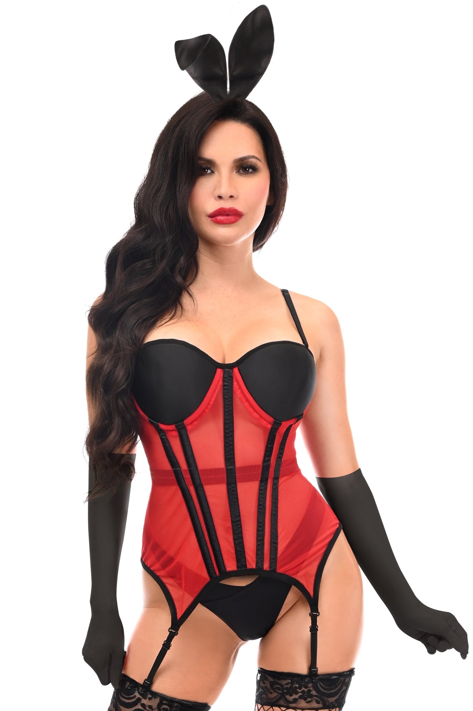 Lavish 4 PC Red/Black Sexy Bunny Lingerie Costume