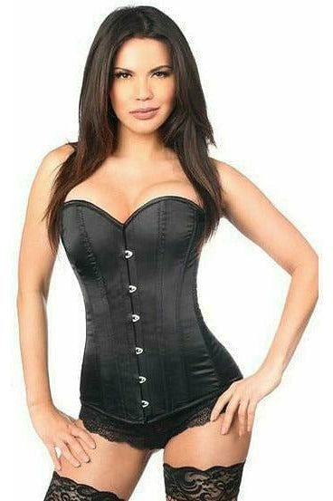 Lavish Black Satin Overbust Corset w/Busk Closure