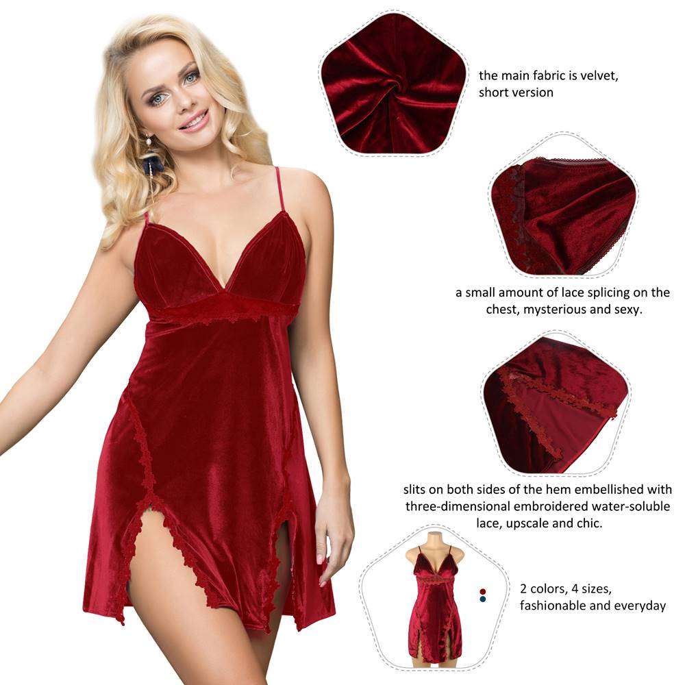 Love It Curvy: Velvet Floral Lace Babydoll Sexy Backless Noble Nightie