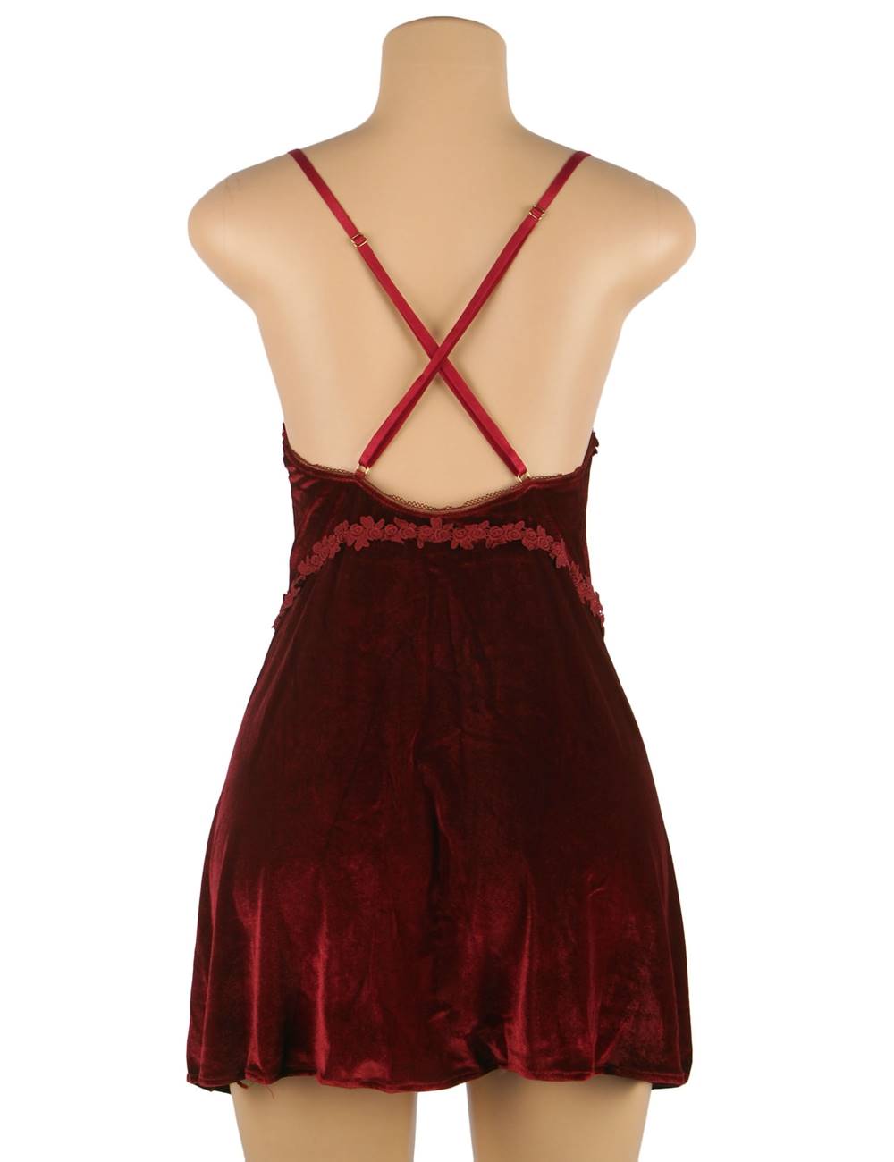 Love It Curvy: Velvet Floral Lace Babydoll Sexy Backless Noble Nightie