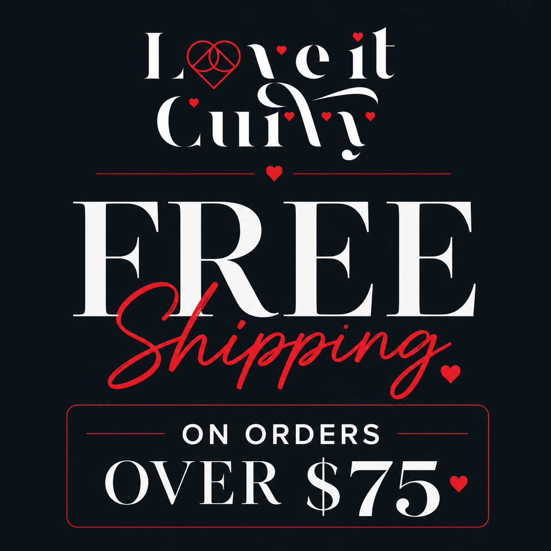Promotional text for 'Love it Curvy' with free shipping offer on a black background