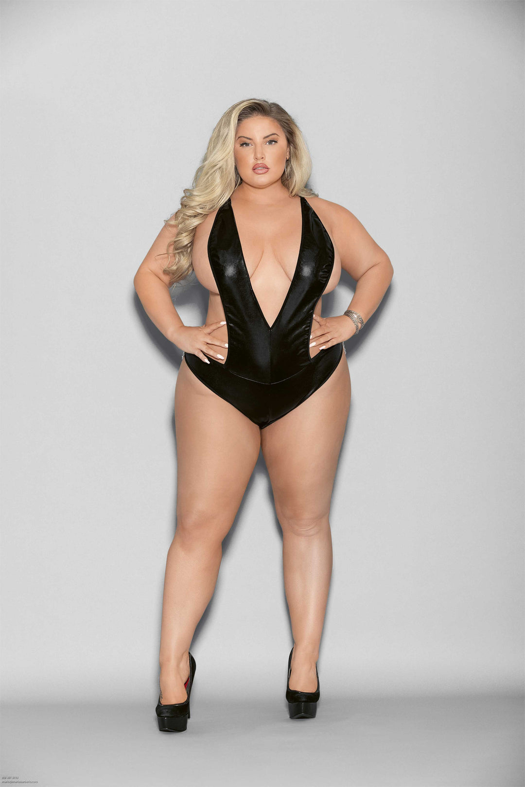 Liquid Look Chain Back Open Crotch Teddy - Stretch Erotic Lingerie Bodysuit - Love it Curvy