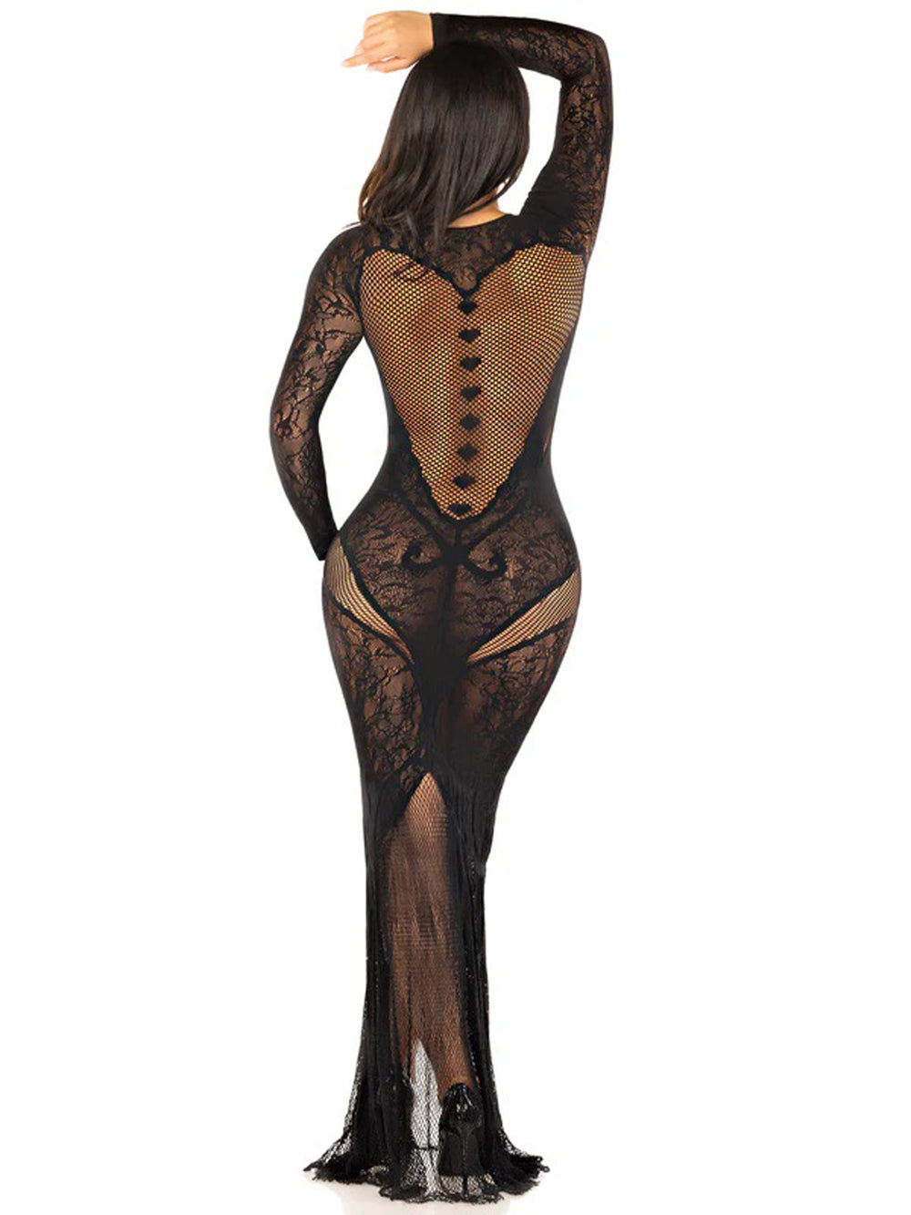 Black Lace and Net Body Con Gown - With Heart Keyhole Detail - Os - Love it Curvy