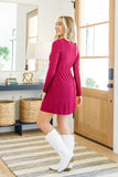 Only You Surplice Neck Sparkle Knit Dress In Magenta