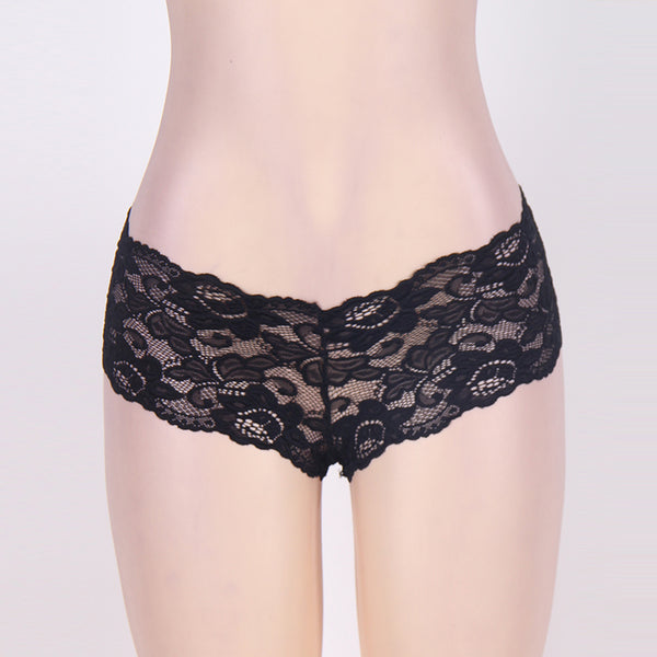 Sexy Sheer Floral Lace Brief Panties in black - Love It Curvy