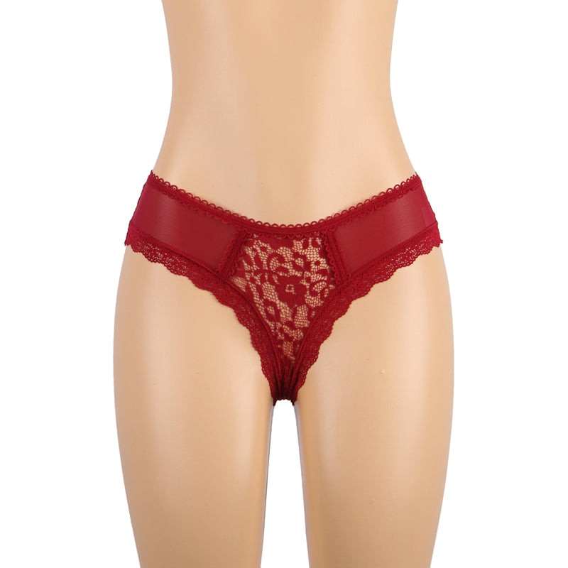 Floral Lace Mesh Panty with Lace-Up Back | Love It Curvy