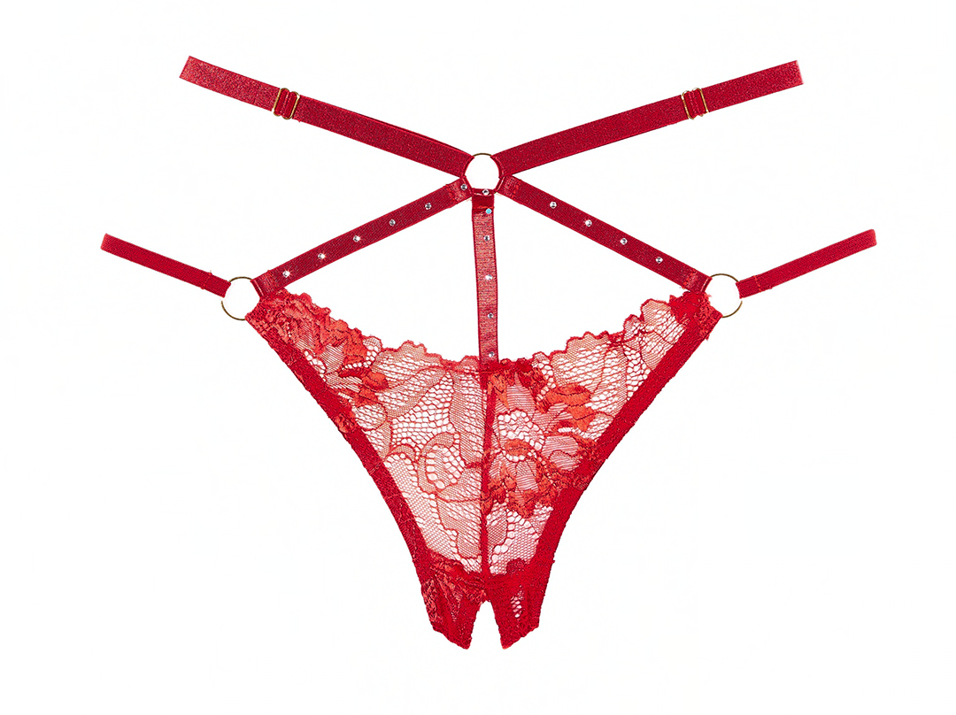 Margot Choker Bralette and Crotchless Panty Set in Red, product view