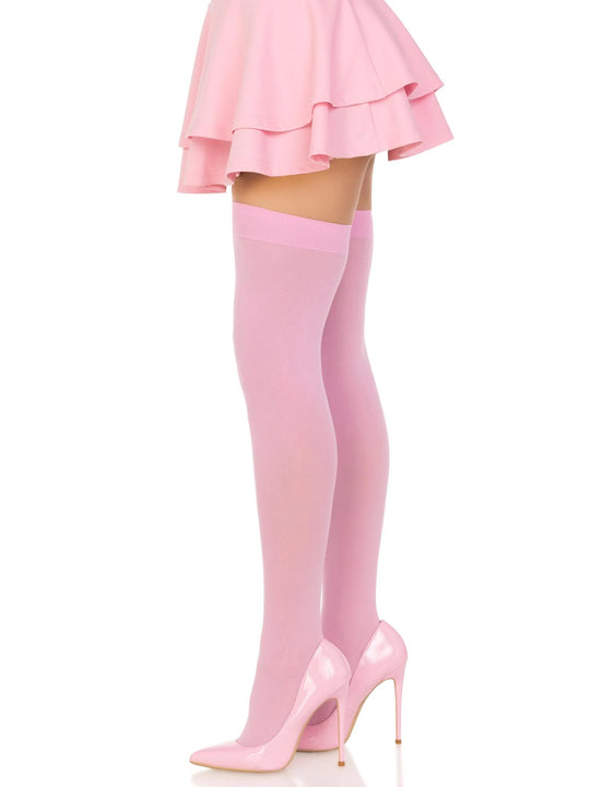Opaque Nylon Thigh Highs - One Size - Pink - Love it Curvy