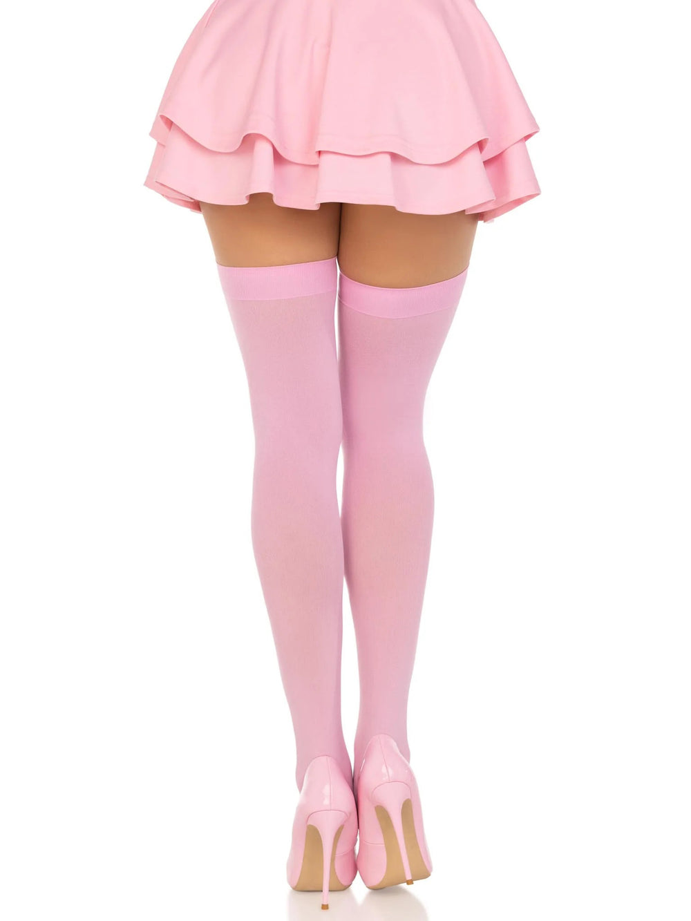 Opaque Nylon Thigh Highs - One Size - Pink - Love it Curvy