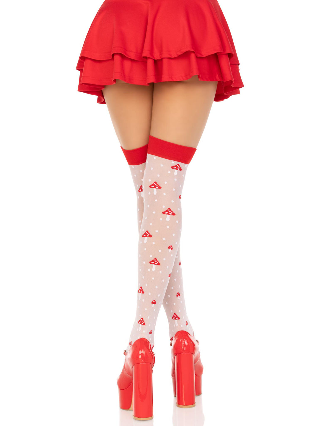 Polka Dot Mushroom Thigh High - One Size - White/red - Love it Curvy