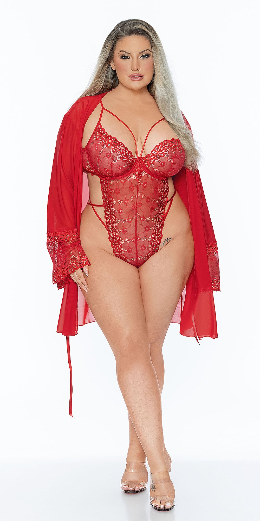 Plus Size Sexy Barely There Teddy – Red, Black, Pink, White | LoveItCurvy - Love it Curvy